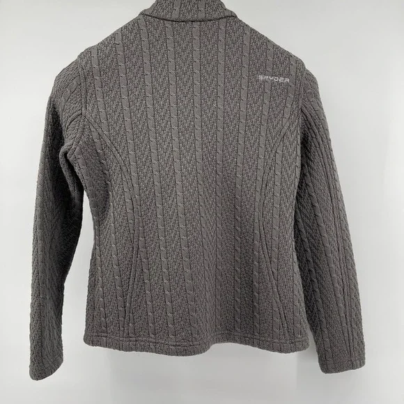 Spyder Cable Knit Sweater Jacket Women M Gray Fleece Lined Cabin Skiing Full Zip - Picture 6 of 13